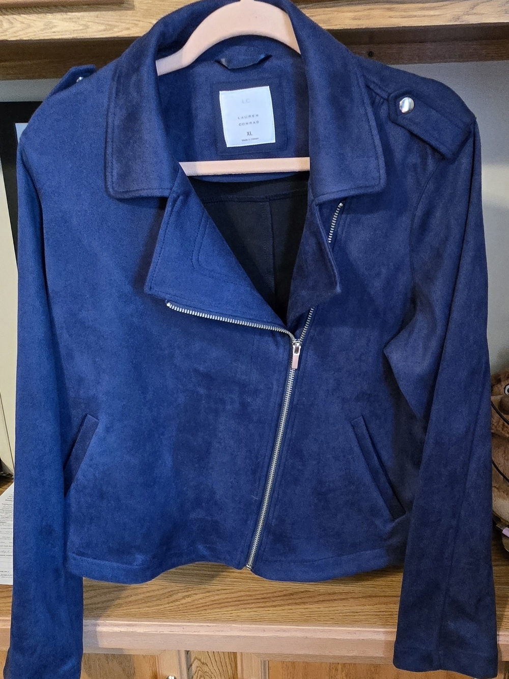 LC Lauren Conrad Blue Suede Moto Jacket